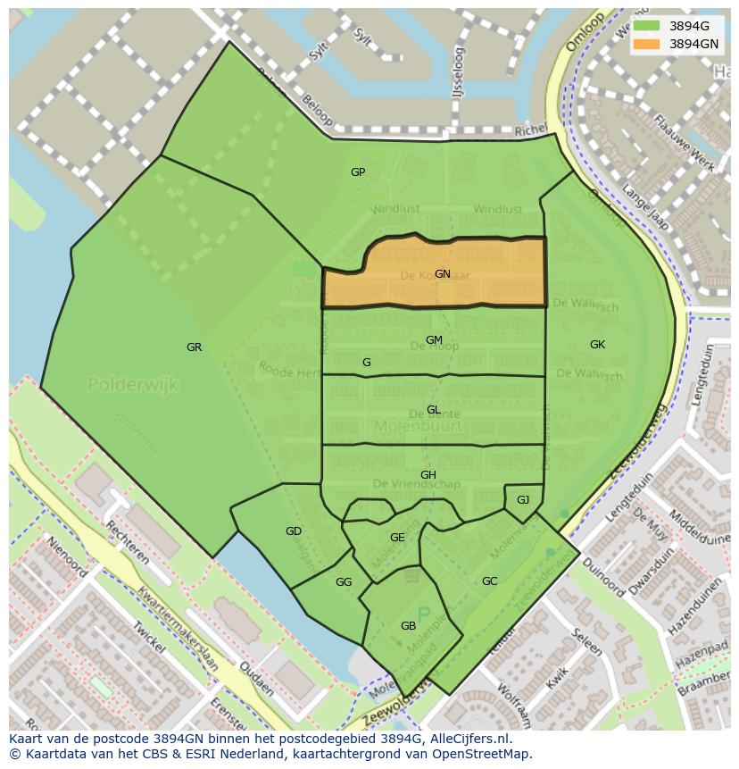 Afbeelding van het postcodegebied 3894 GN op de kaart.