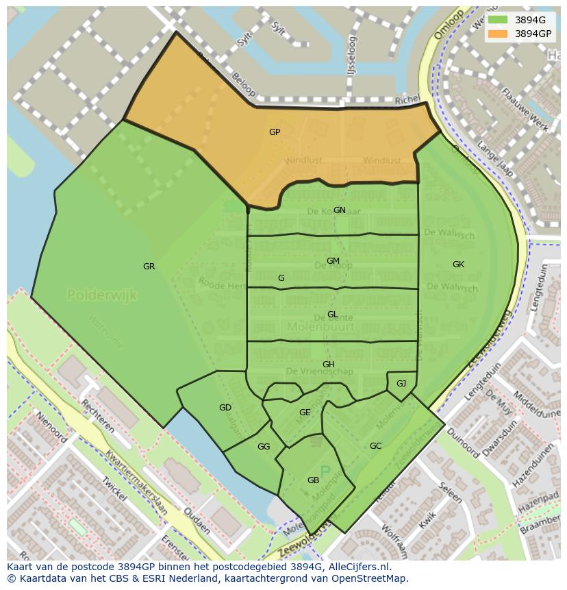 Afbeelding van het postcodegebied 3894 GP op de kaart.