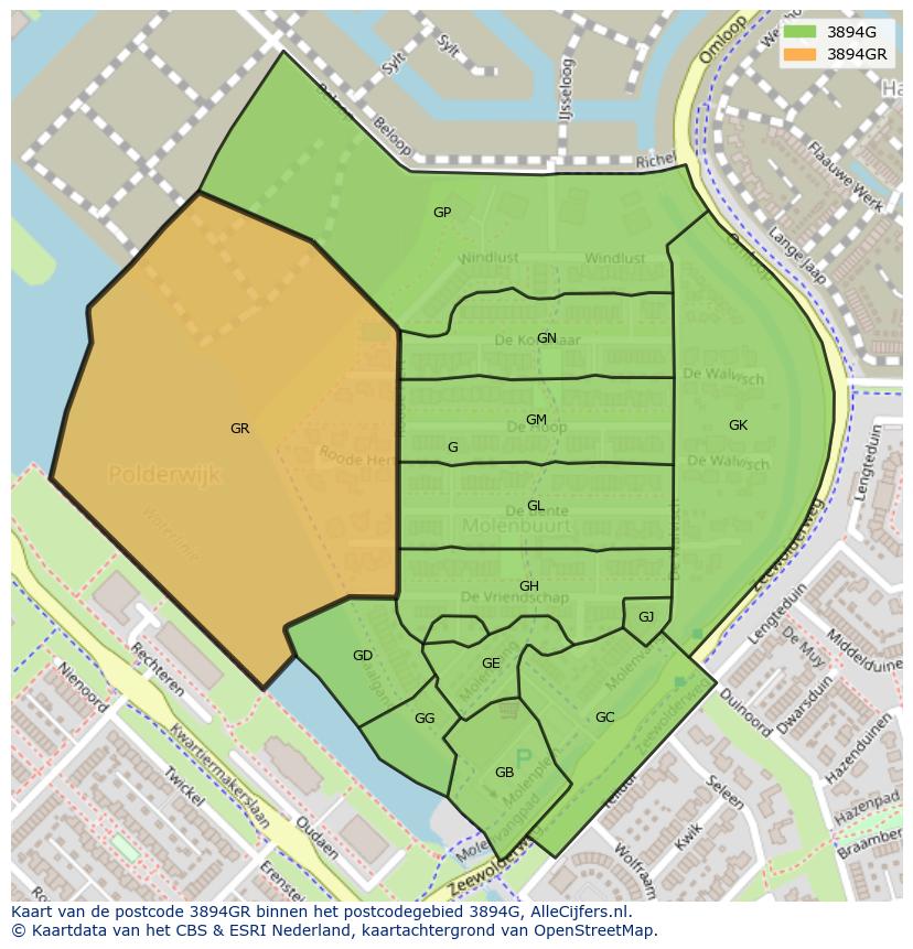 Afbeelding van het postcodegebied 3894 GR op de kaart.