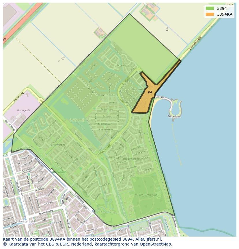 Afbeelding van het postcodegebied 3894 KA op de kaart.
