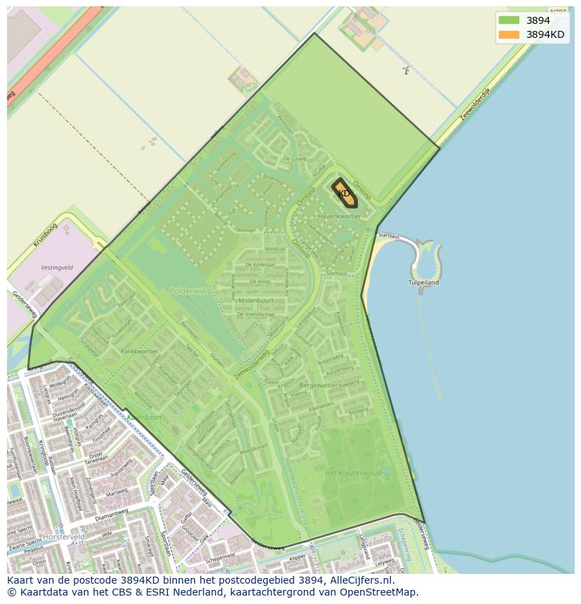 Afbeelding van het postcodegebied 3894 KD op de kaart.