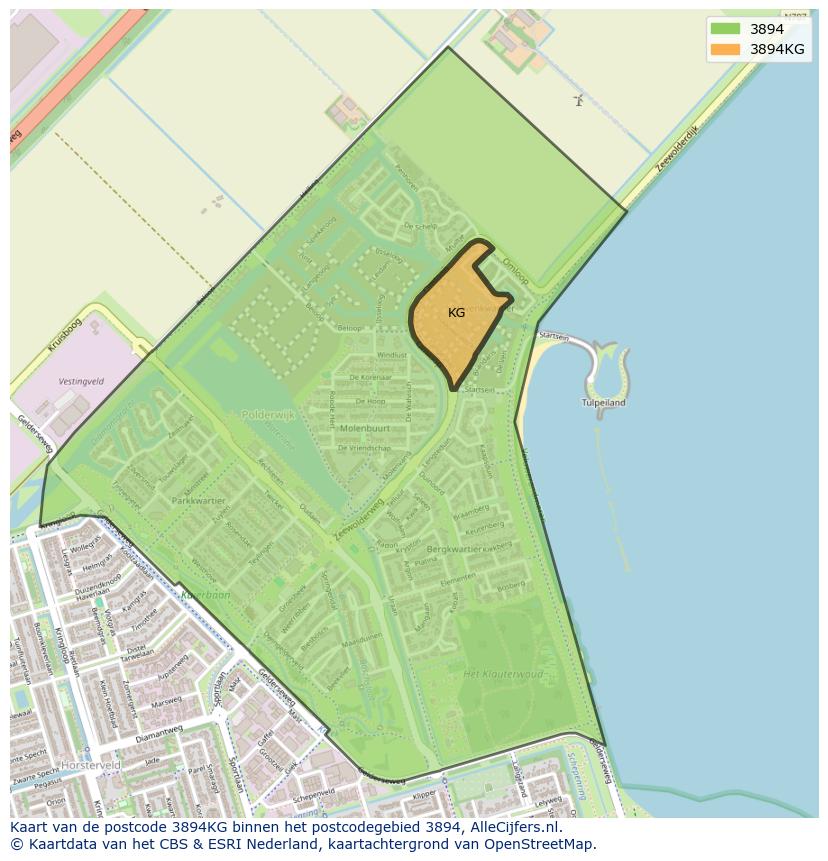 Afbeelding van het postcodegebied 3894 KG op de kaart.