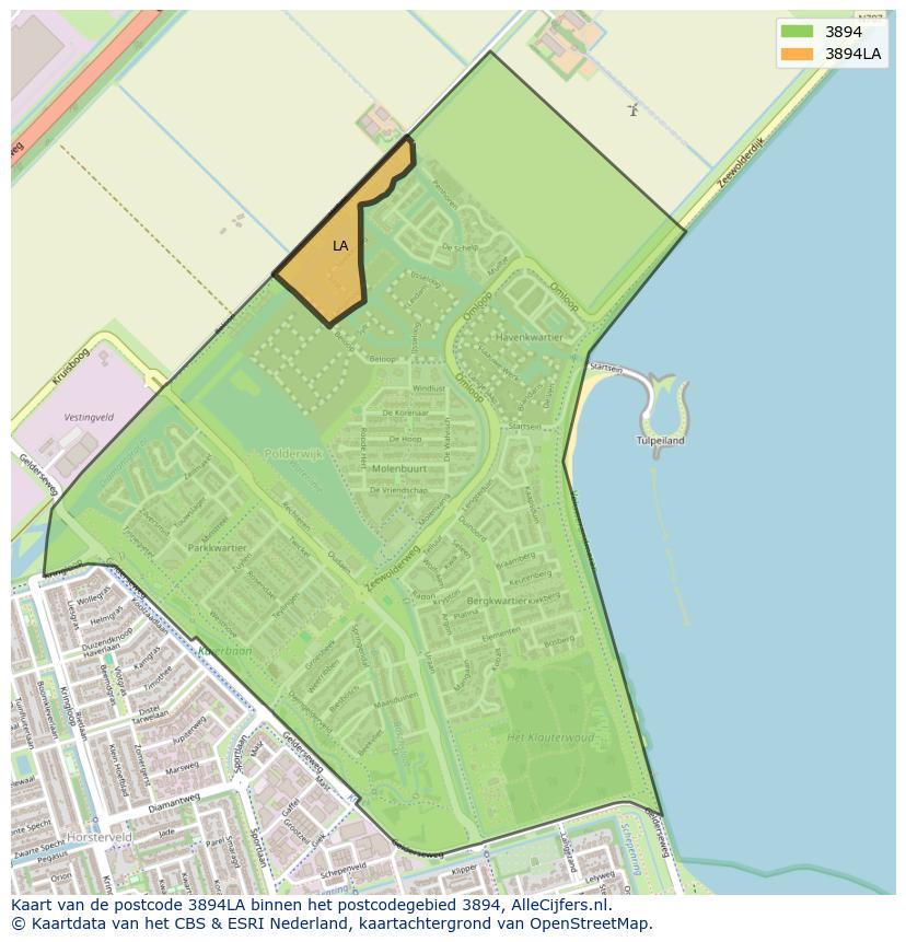 Afbeelding van het postcodegebied 3894 LA op de kaart.
