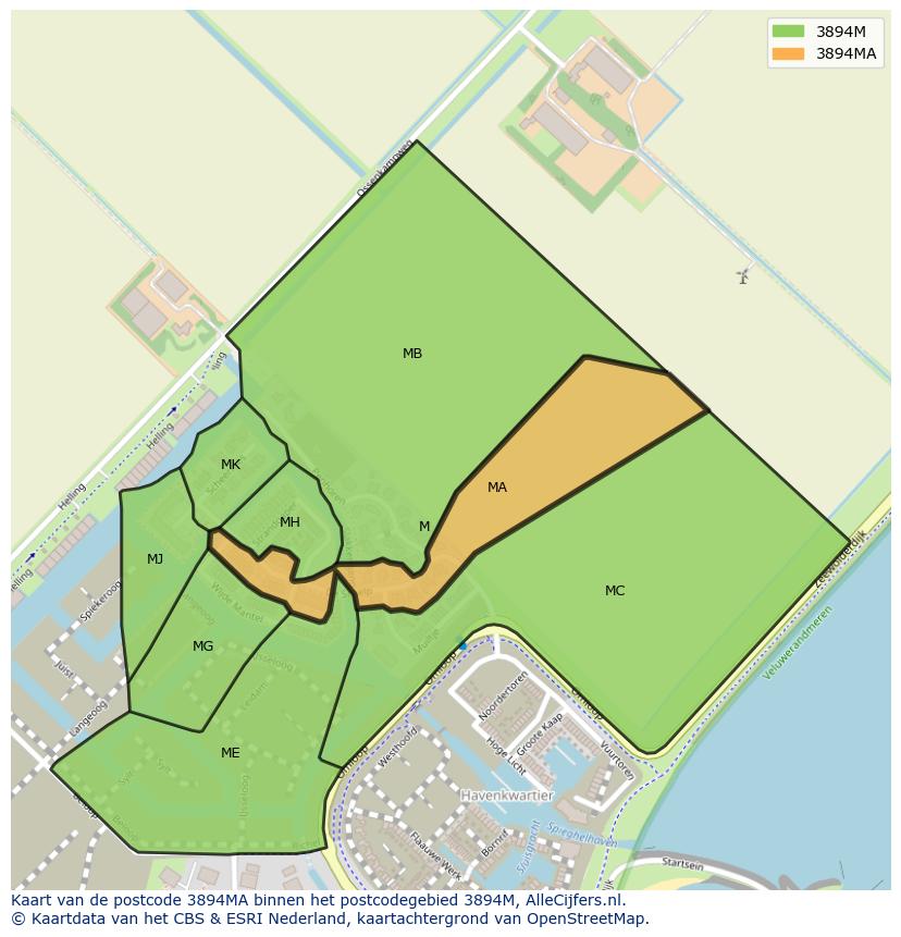 Afbeelding van het postcodegebied 3894 MA op de kaart.