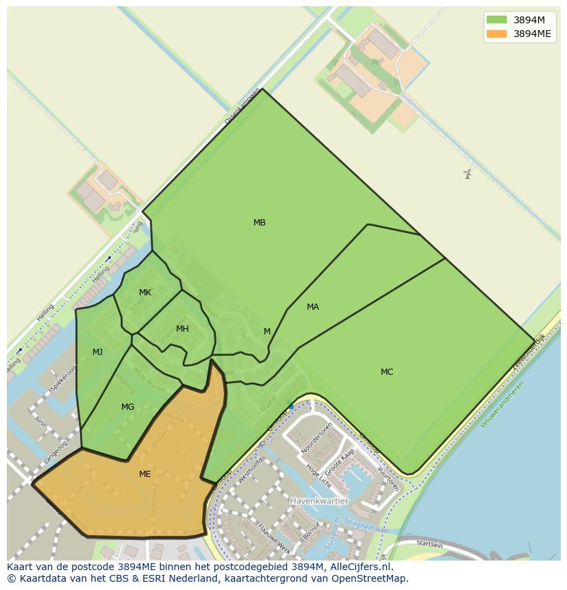 Afbeelding van het postcodegebied 3894 ME op de kaart.