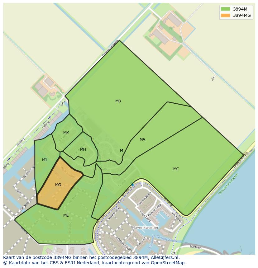 Afbeelding van het postcodegebied 3894 MG op de kaart.