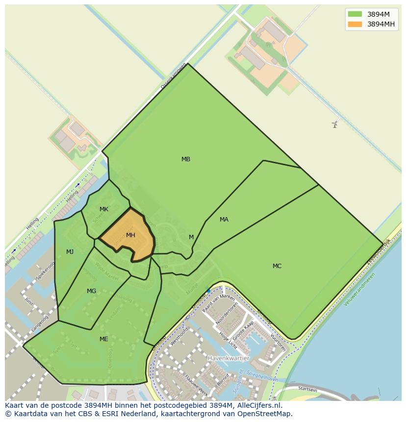 Afbeelding van het postcodegebied 3894 MH op de kaart.