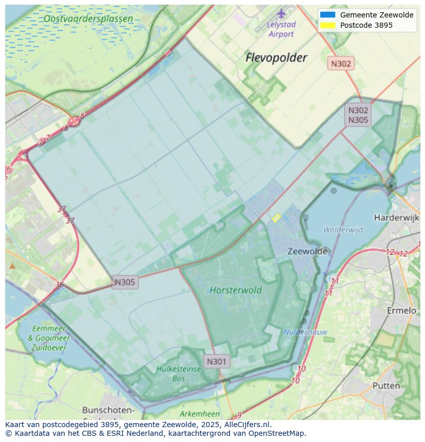 Afbeelding van het postcodegebied 3895 op de kaart.