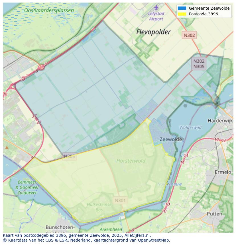 Afbeelding van het postcodegebied 3896 op de kaart.