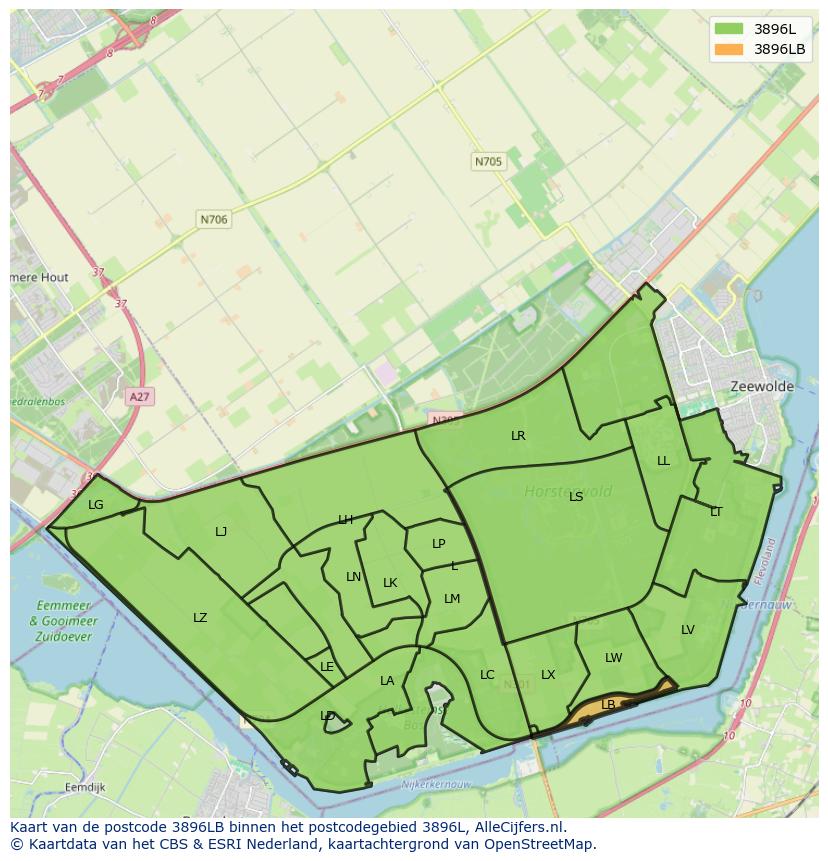 Afbeelding van het postcodegebied 3896 LB op de kaart.