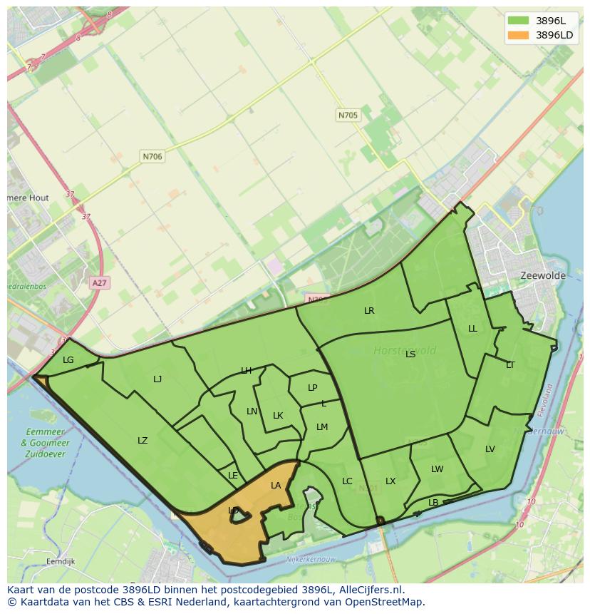 Afbeelding van het postcodegebied 3896 LD op de kaart.
