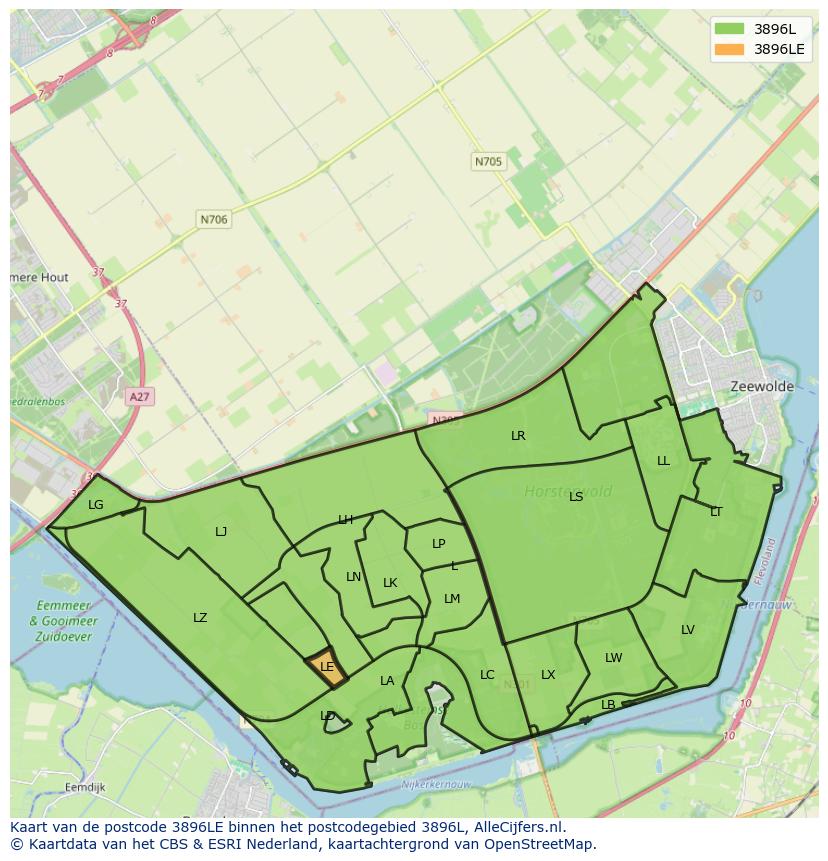 Afbeelding van het postcodegebied 3896 LE op de kaart.