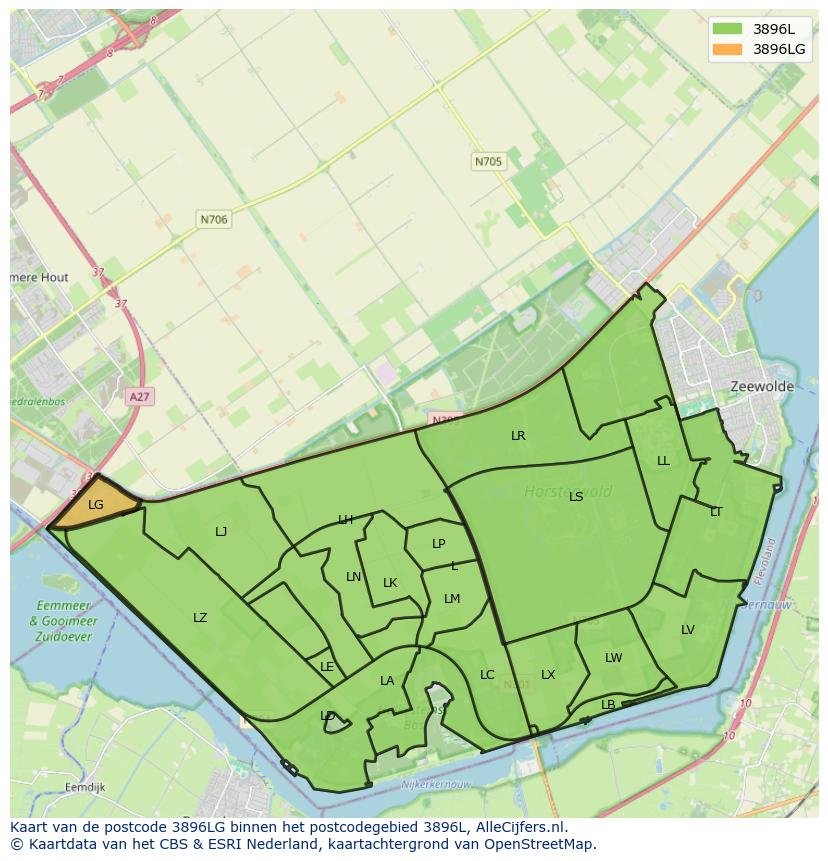 Afbeelding van het postcodegebied 3896 LG op de kaart.
