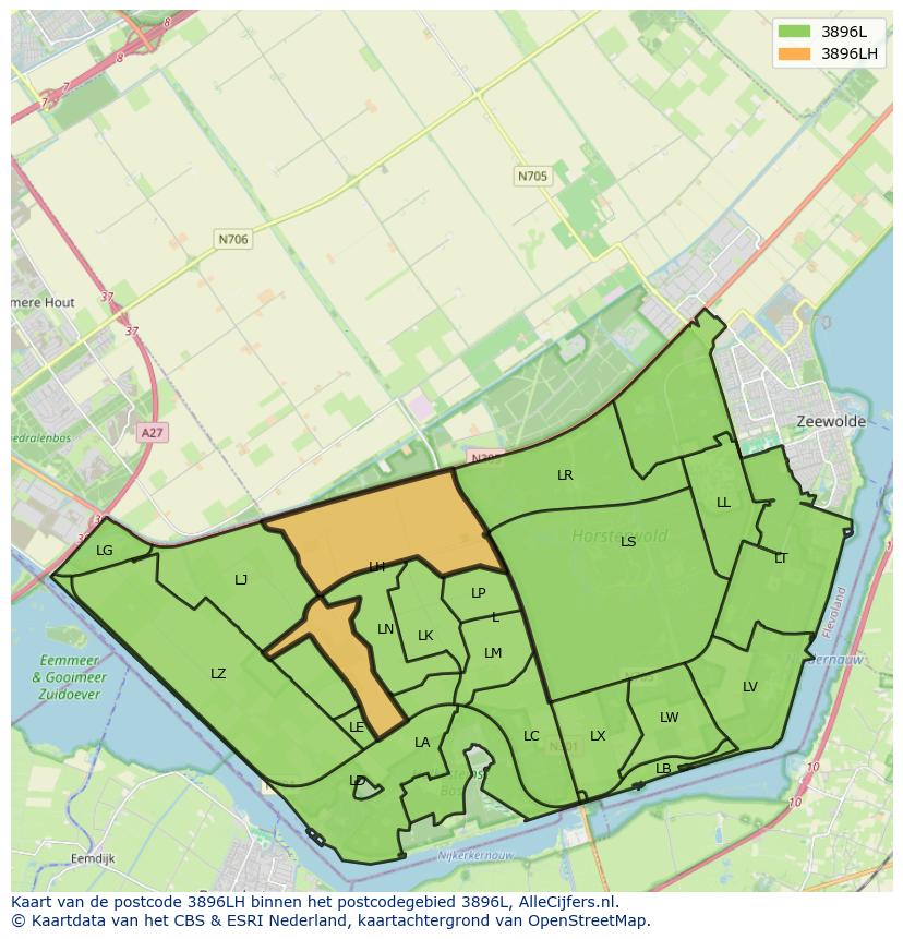 Afbeelding van het postcodegebied 3896 LH op de kaart.