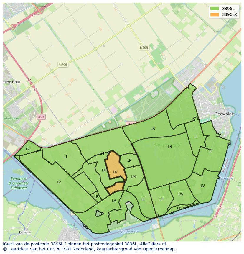 Afbeelding van het postcodegebied 3896 LK op de kaart.
