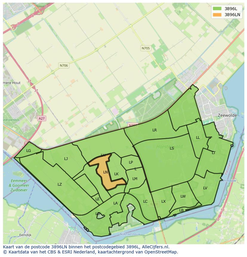 Afbeelding van het postcodegebied 3896 LN op de kaart.