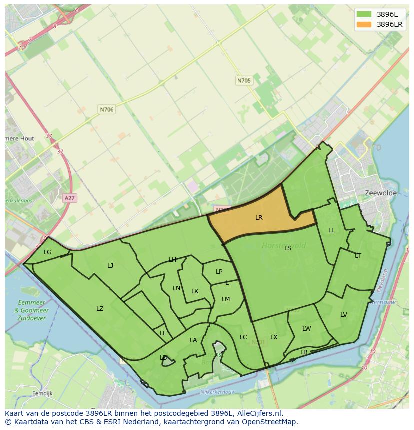Afbeelding van het postcodegebied 3896 LR op de kaart.