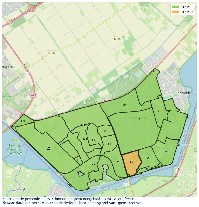 Afbeelding van het postcodegebied 3896 LX op de kaart.