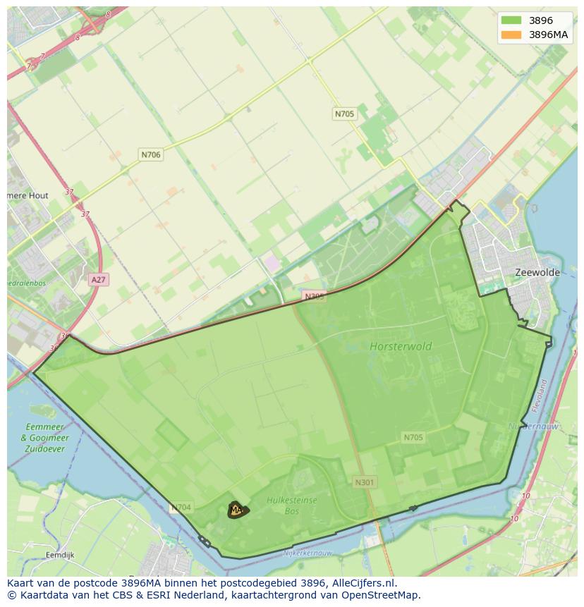 Afbeelding van het postcodegebied 3896 MA op de kaart.