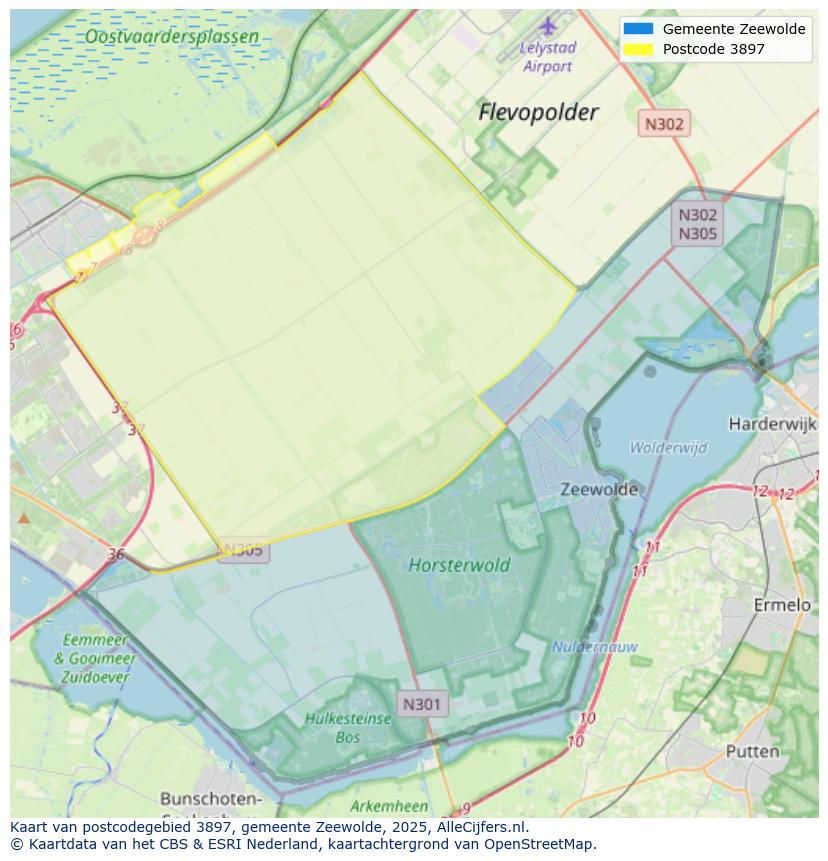 Afbeelding van het postcodegebied 3897 op de kaart.