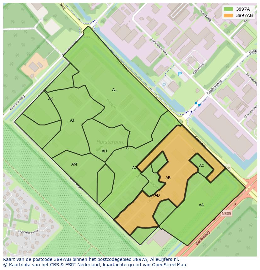 Afbeelding van het postcodegebied 3897 AB op de kaart.