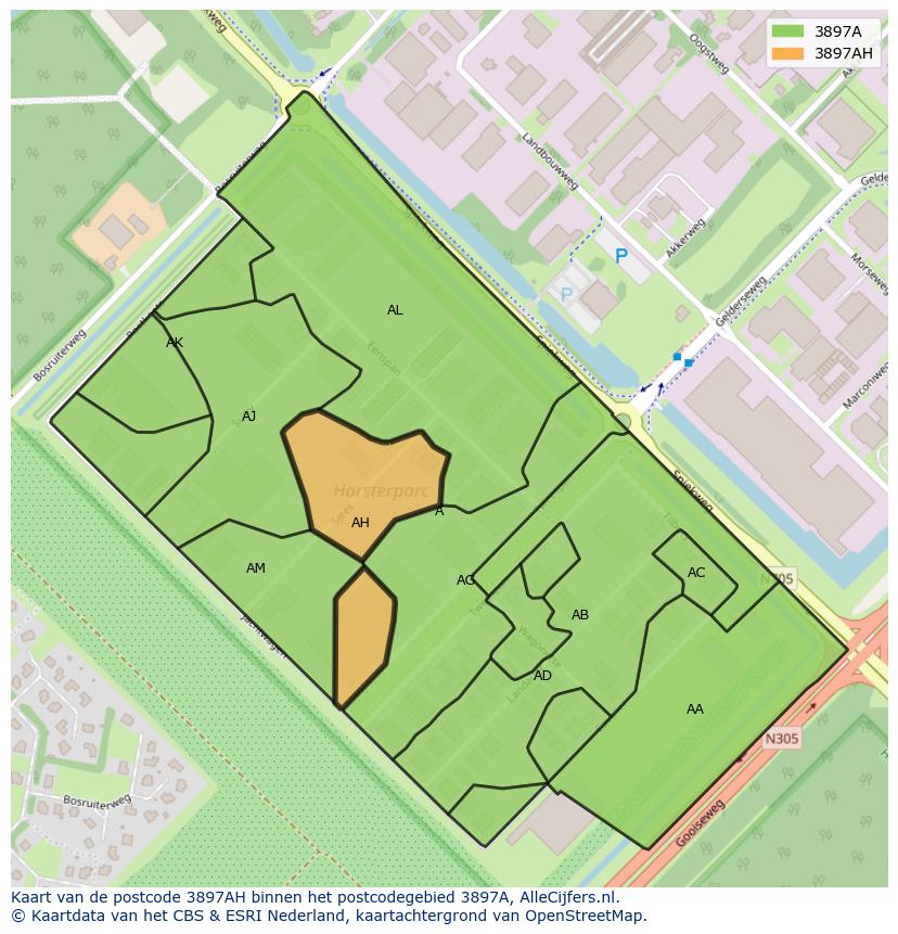 Afbeelding van het postcodegebied 3897 AH op de kaart.