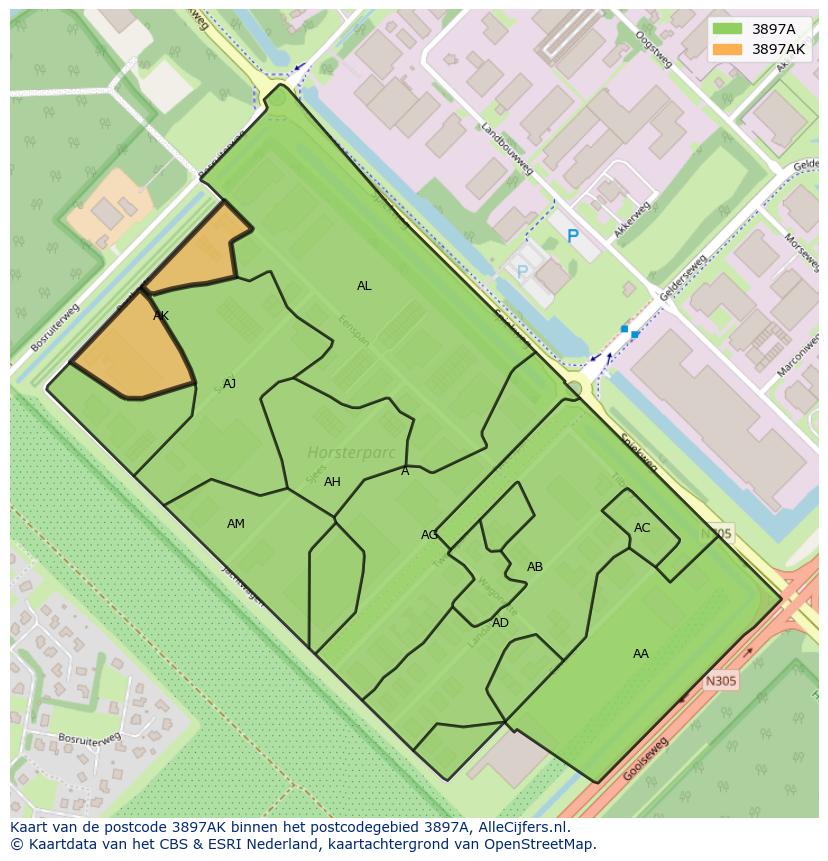Afbeelding van het postcodegebied 3897 AK op de kaart.