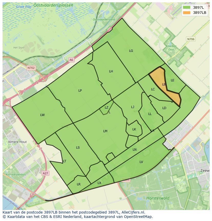 Afbeelding van het postcodegebied 3897 LB op de kaart.