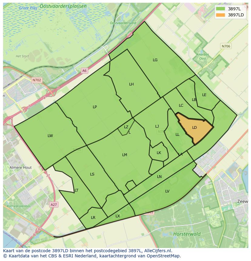 Afbeelding van het postcodegebied 3897 LD op de kaart.
