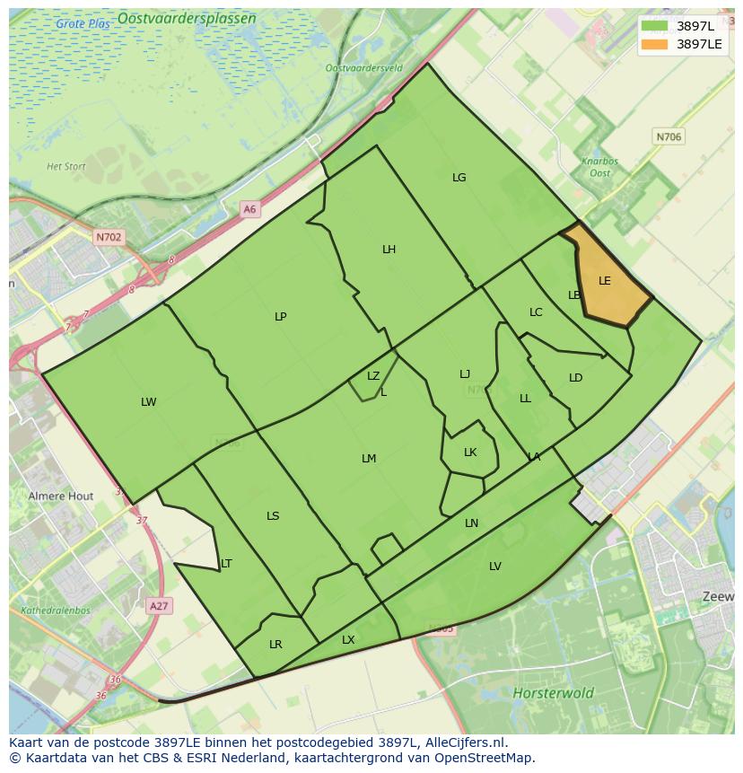 Afbeelding van het postcodegebied 3897 LE op de kaart.