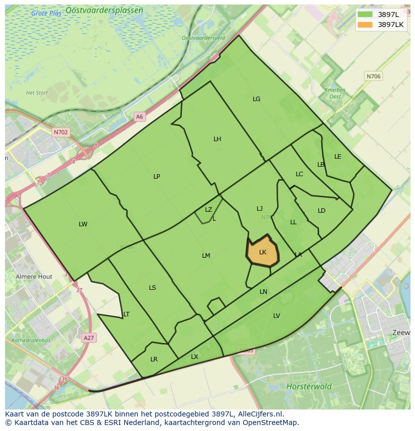 Afbeelding van het postcodegebied 3897 LK op de kaart.