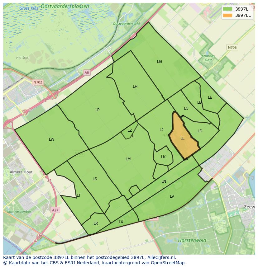 Afbeelding van het postcodegebied 3897 LL op de kaart.