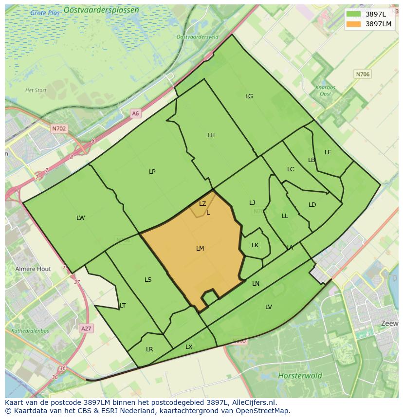 Afbeelding van het postcodegebied 3897 LM op de kaart.