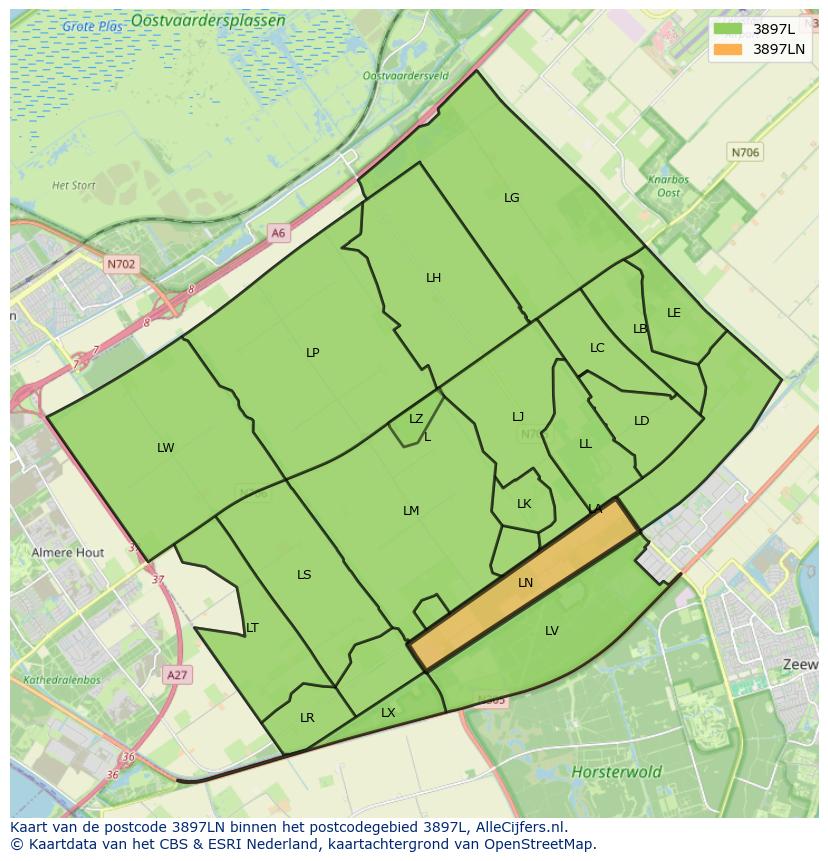 Afbeelding van het postcodegebied 3897 LN op de kaart.