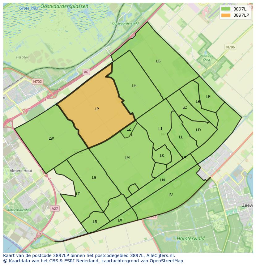 Afbeelding van het postcodegebied 3897 LP op de kaart.
