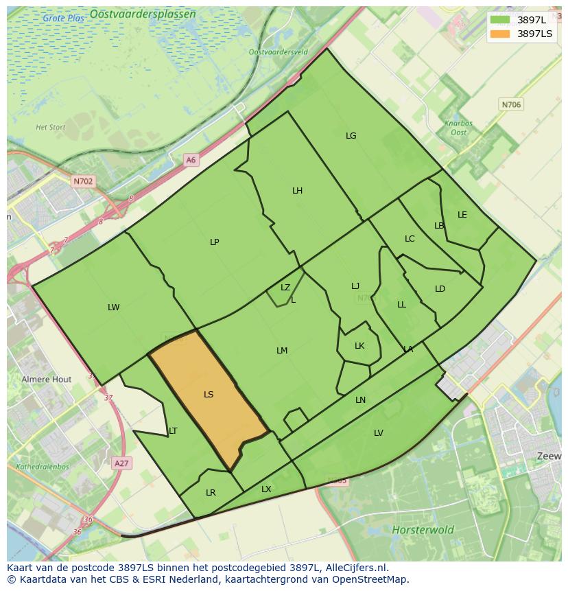 Afbeelding van het postcodegebied 3897 LS op de kaart.
