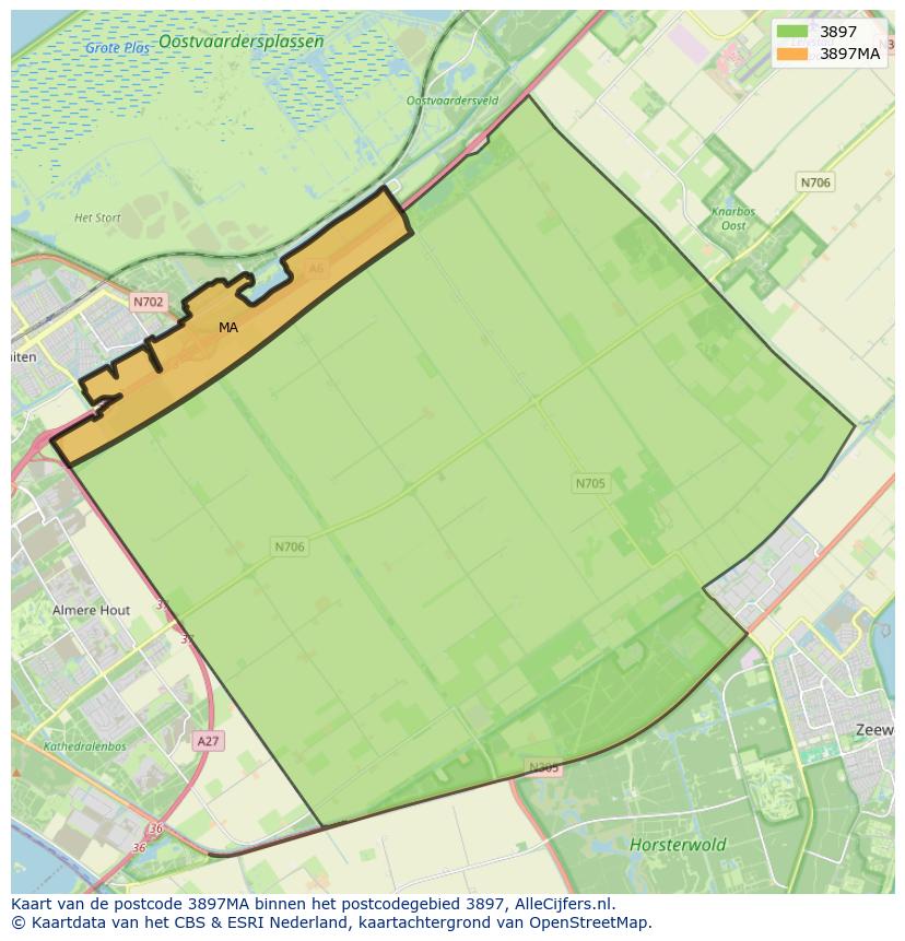 Afbeelding van het postcodegebied 3897 MA op de kaart.