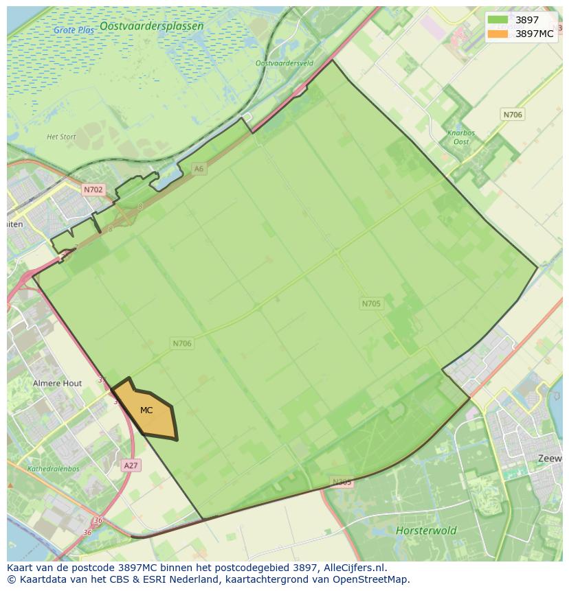 Afbeelding van het postcodegebied 3897 MC op de kaart.