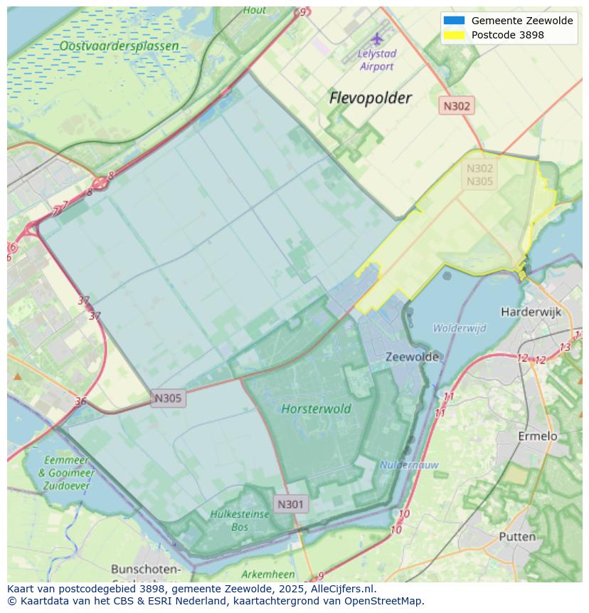 Afbeelding van het postcodegebied 3898 op de kaart.