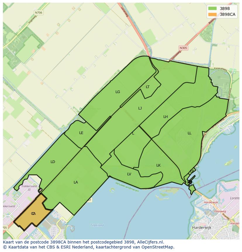 Afbeelding van het postcodegebied 3898 CA op de kaart.