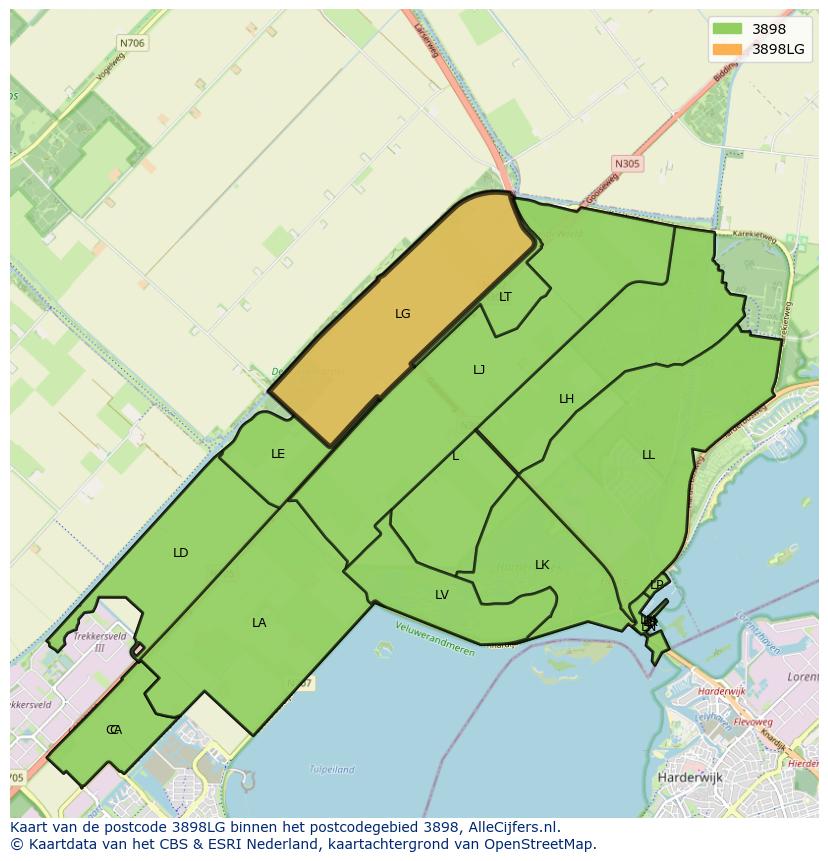Afbeelding van het postcodegebied 3898 LG op de kaart.