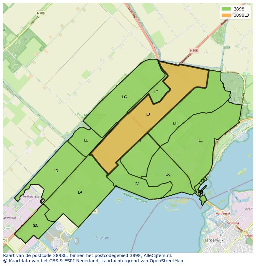 Afbeelding van het postcodegebied 3898 LJ op de kaart.