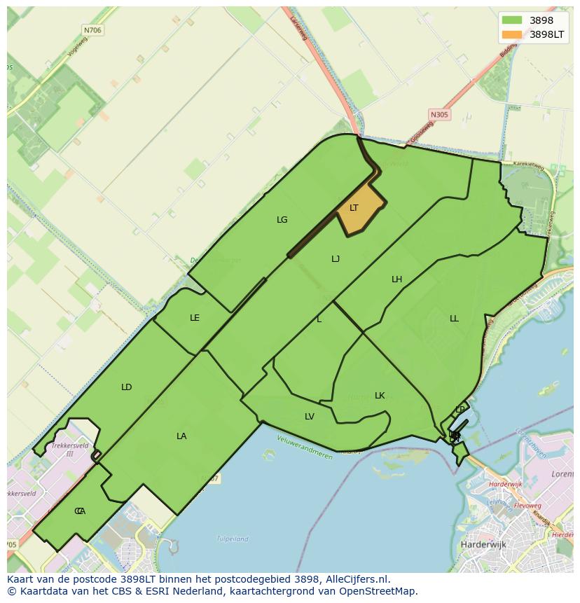 Afbeelding van het postcodegebied 3898 LT op de kaart.