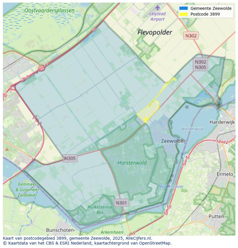 Afbeelding van het postcodegebied 3899 op de kaart.