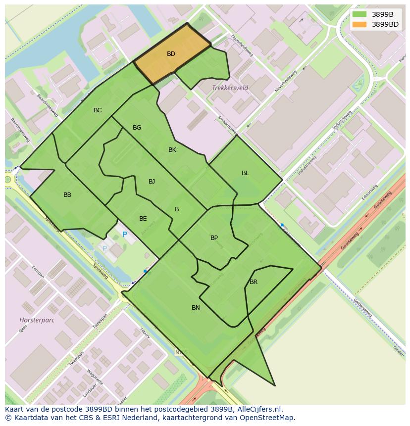 Afbeelding van het postcodegebied 3899 BD op de kaart.