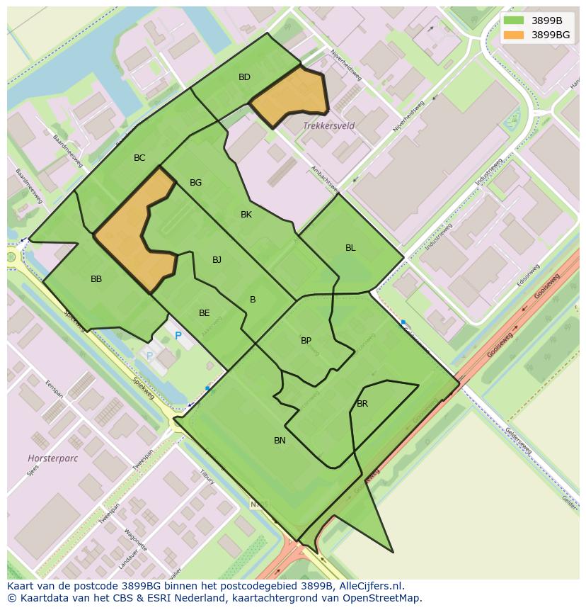 Afbeelding van het postcodegebied 3899 BG op de kaart.