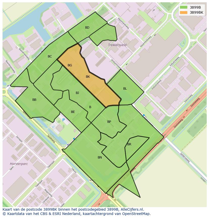 Afbeelding van het postcodegebied 3899 BK op de kaart.