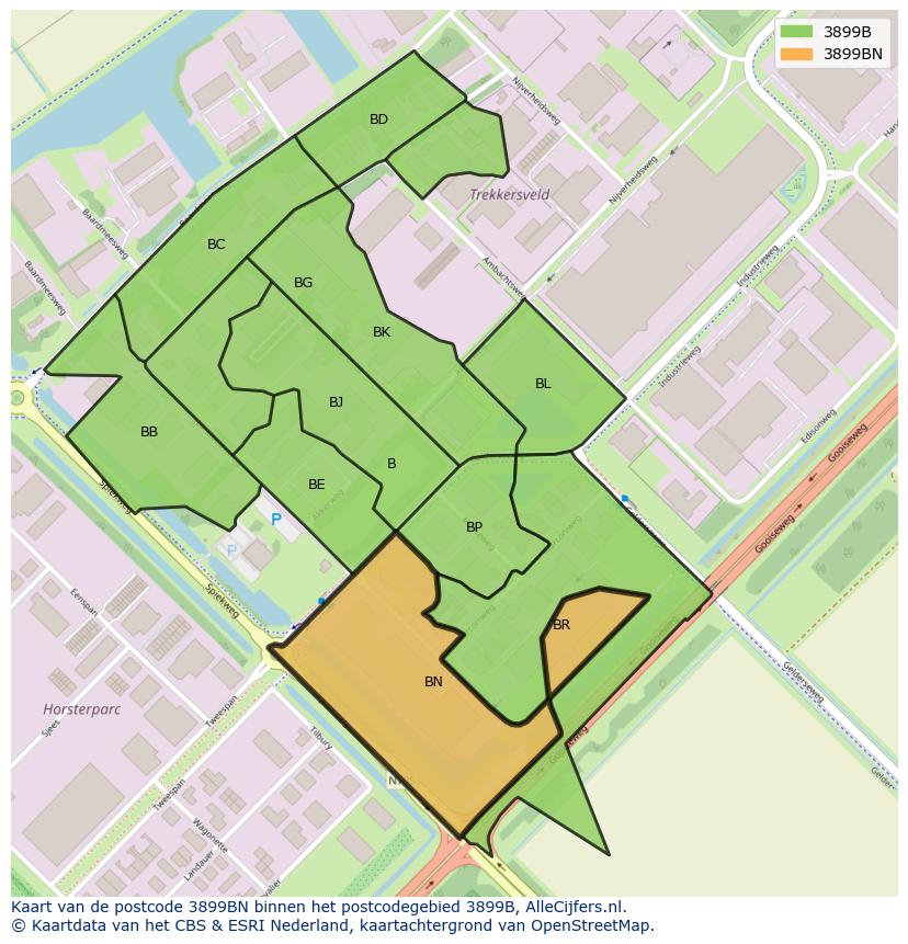 Afbeelding van het postcodegebied 3899 BN op de kaart.
