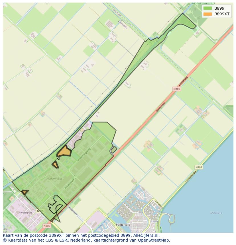 Afbeelding van het postcodegebied 3899 XT op de kaart.