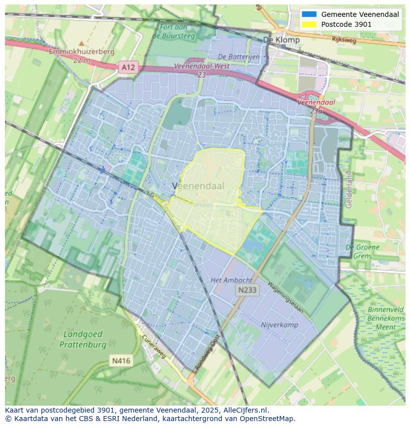 Afbeelding van het postcodegebied 3901 op de kaart.